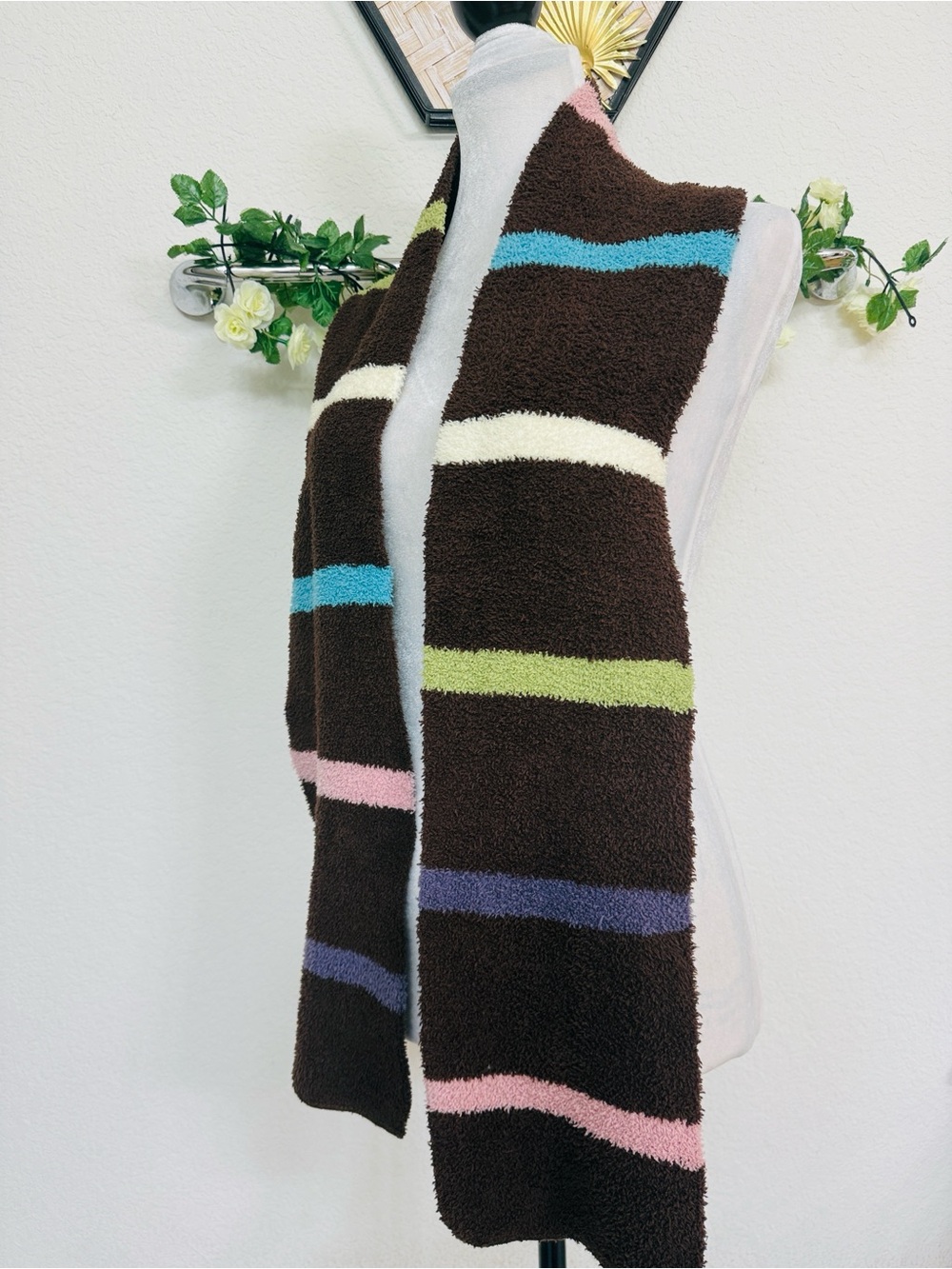 Vanity • Brown Fuzzy Striped Scarf Multicolor Cozy Y2K Winter